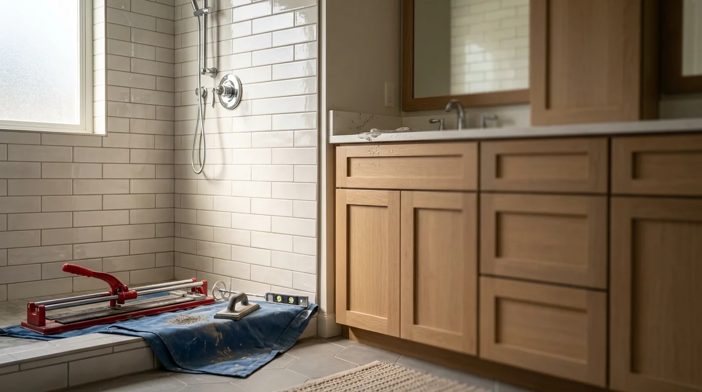Bathroom renovation with custom tile work and modern fixtures