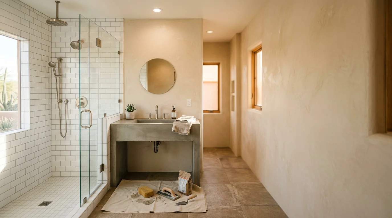 Renovated bathroom with custom tile work and modern fixtures