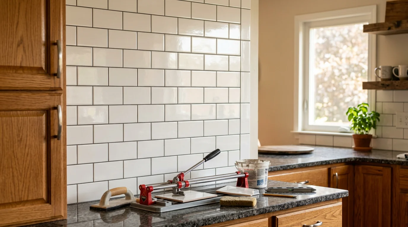 Custom tile installation in kitchen and bathroom spaces
